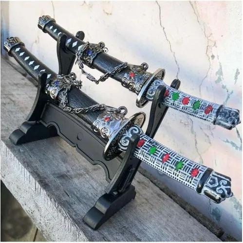 Miniatura 3 de Abrecartas estilo samurái de 8" y 6.5" con soporte (negro)