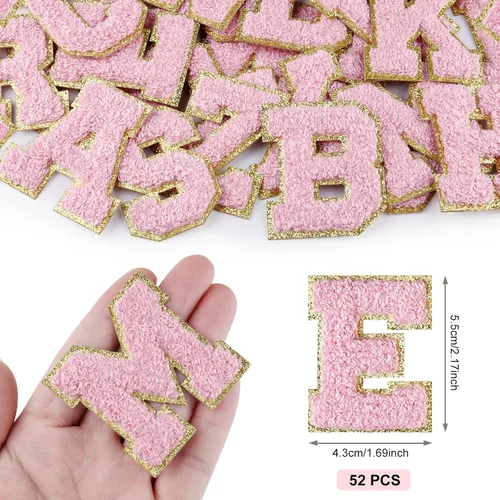 Miniatura 2 de Morcheiong 52 parches de letras de felpilla autoadhesivas de la A a la Z, letras de felpilla para ropa, tela, zapatos y bolsas (rosa claro)