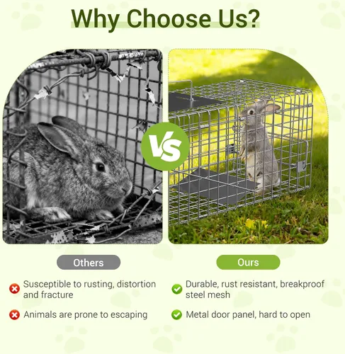 Miniatura 7 de ZENY Jaula de acero para animales vivos, jaula de roedores para conejos, gatos callejeros, ardillas, mapaches, topos, topes, pollo, zarigüeya