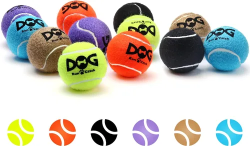 Miniatura 9 de INSUM Pelotas de tenis chirriantes para perros - 12 unidades de 6.35 cm Juguetes para perros duraderos no tóxicos para exteriores con bolsa