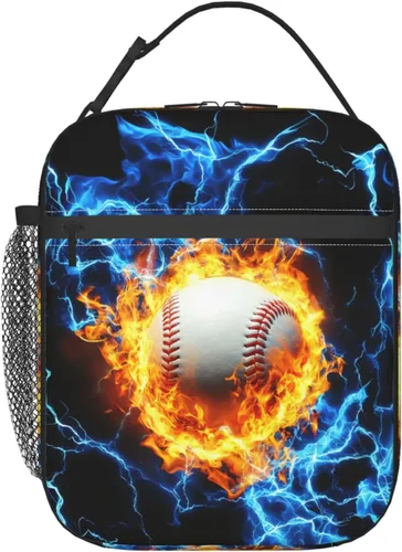 Miniatura 30 de Miaoquhe Lonchera de béisbol para hombres, bolsa de béisbol con bandera estadounidense para mujeres, bolsa de almuerzo para niños, bolsa de almuerzo