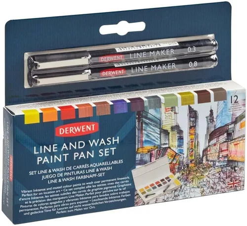 Miniatura 3 de Derwent Juego de pintura de línea y lavado, calidad profesional, bolígrafos de línea fina, colores tintos, suministros de arte para adultos