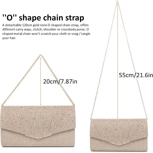 Miniatura 6 de Bolsos de noche para mujer con lentejuelas y purpurina para mujer bolso formal con sobre de diamantes de imitación para boda fiesta graduación