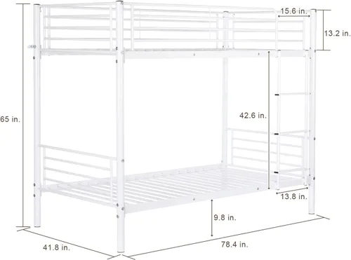 Miniatura 2 de Bonnlo Litera de metal individual sobre individual con escalera y rieles de seguridad, fácil montaje, marco de cama resistente para niños, Blanco