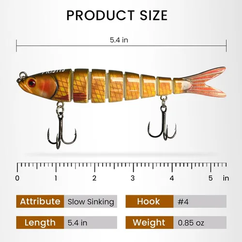 Miniatura 3 de Pristis Lifelike Fishing Plugs for Bass Muskie Walleye, Slow Sinking Swimbaits for Saltwater Freshwater, Shallow Deep Diving Crank Hard Baits Lure