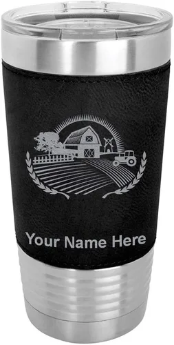 Miniatura 21 de LaserGram Vaso aislado al vacío de 20 onzas, granja, grabado personalizado incluido (piel sintética, estilo béisbol)
