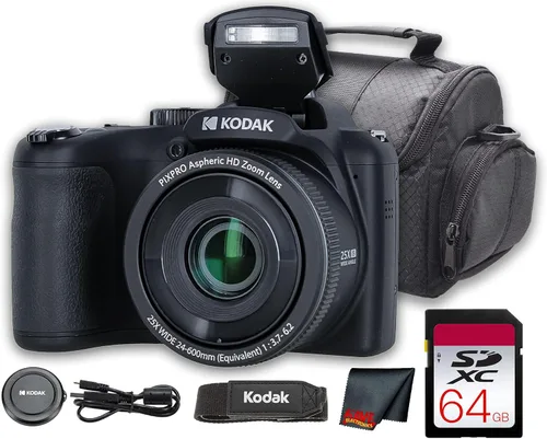Kodak PIXPRO AZ255 - Cámara digital (negro), sensor de 16 MP, zoom óptico de 25x, lente gran angular de 0.945 in y estabilización óptica de imagen,