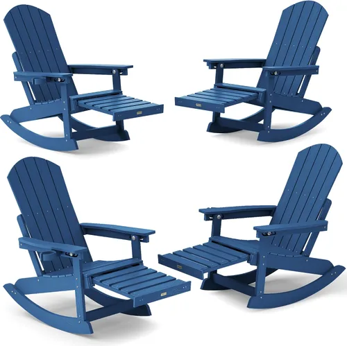 Miniatura 9 de YEFU Sillas Adirondack con otomana retráctil: sillas mecedoras Adirondack de gran tamaño, respaldo alto ajustable de 5 niveles, balancín para Gris