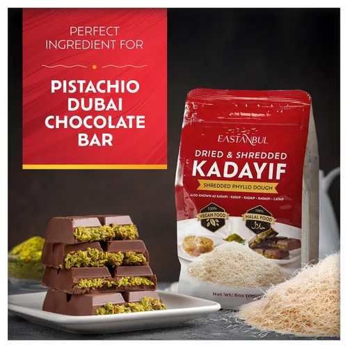 Miniatura 5 de Eastanbul Masa de fillo rallada Kataifi seca y picada, masa de pastelería Kurutulmus Kadayif, ingrediente para la barra de chocolate con pistacho