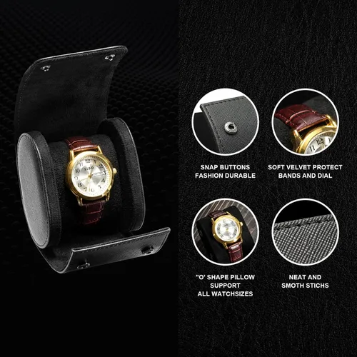 Miniatura 2 de ROSELLE Funda para reloj para hombres y mujeres con forro de gamuza, estuche de viaje para reloj, organizador de almacenamiento y exhibición