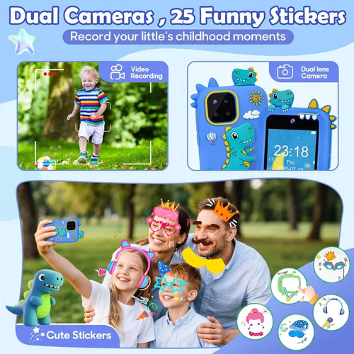 Miniatura 3 de Teléfono infantil para niños, teléfono de juguete de dinosaurio, regalos de cumpleaños de Navidad para niños de 3 a 10 años, teléfonos