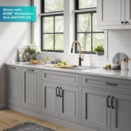 Miniatura 13 de Kraus Oletto - Grifos de cocina de arco alto con un solo mango extraíble, en latón cepillado/negro mate, grifos de cocina con rociador extraíble