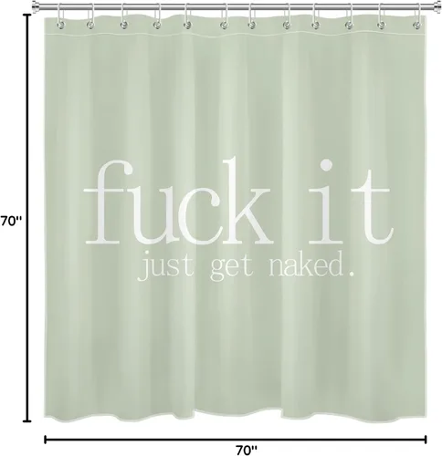 Miniatura 8 de LB Fuck It Get Naked - Juego de cortinas de ducha con alfombras con citas divertidas, cortina de ducha de tela verde salvia con ganchos, juego