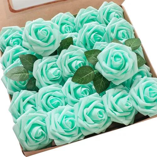 Miniatura 38 de Floroom Flores artificiales de espuma, aspecto real, con tallos, para manualidades, ramos de boda, centros de mesa, despedida de soltera, fiesta, 25