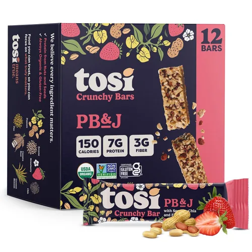 Miniatura 12 de Tosi Barras de nueces, almendra y arándano, aperitivos saludables para adultos y niños, barras crujientes a base de plantas (6 G de proteína)