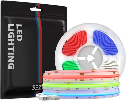 Miniatura 11 de SEZO RGBW COB LED Tira de luces RGB+blanco cálido 3000K 16.4FT/5M DC12V 896LEDs/m 0.472 in ancho FCOB RGBWW Flexible de alta densidad Uniforme Cinta