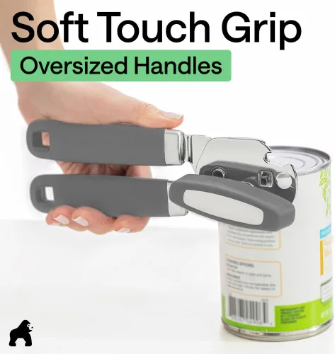 Miniatura 4 de GORILLA GRIP Abrelatas manual de acero inoxidable resistente con borde liso y abrebotellas, mango suave y cómodo, perilla giratoria de mano de gran