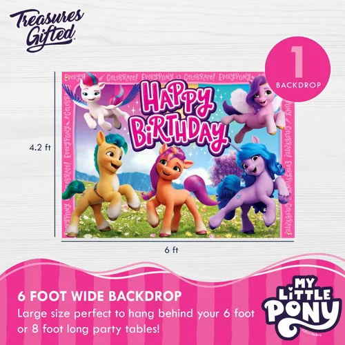 Miniatura 2 de Treasures Gifted Decoraciones de cumpleaños con licencia oficial de My Little Pony, telón de fondo de 4.25 pies de alto x 6 pies de ancho