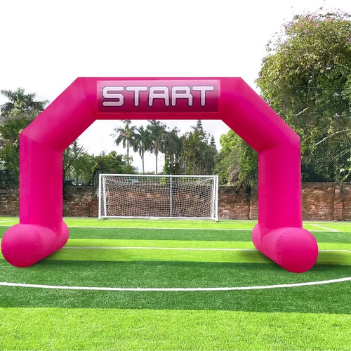 Miniatura 10 de Arco inflable de 20 pies de línea de acabado verde con potente soplador, arco inflable hexagonal al aire libre para carreras de 5 K, fiesta