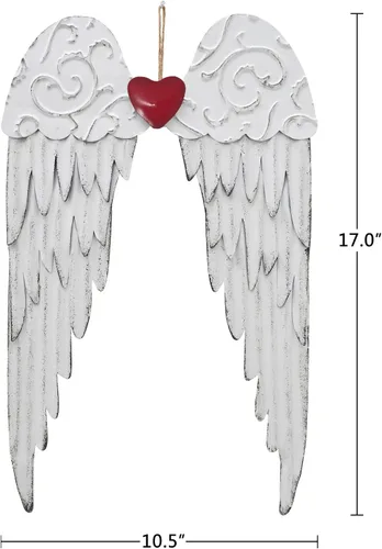 Miniatura 6 de K KILIPES Ala de ángel colgante para el día de San Valentín con decoración de corazón rojo, esculturas de arte de pared de alas de metal rústico