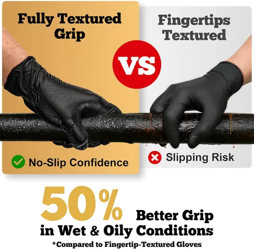 Miniatura 4 de TitanFlex Heavy Duty Black Nitrile Gloves, 6 Mil, Fully Textured, Mechanic Disposable Gloves, Latex Free, Powder Free