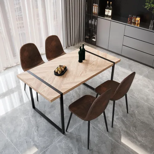 Miniatura 49 de YYQ Juego de mesa de comedor para 4, mesa de cocina de madera de 59 pulgadas y sillas para 4, moderno juego de mesa de comedor de 5 piezas con 4