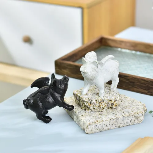 Miniatura 4 de Sungmor Juego de 2 figuras de hierro fundido de elefante y unicornio - Esculturas rústicas en negro para estante, escritorio o entrada - Estatuas