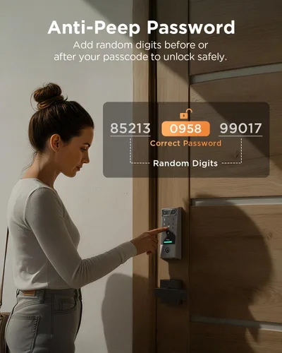 Miniatura 7 de TCL Smart Lock D2 Pro, cerrojo de entrada sin llave de Palm Vein, cerradura de puerta con teclado Wi-Fi, timbre integrado, batería de 8 meses, Gris