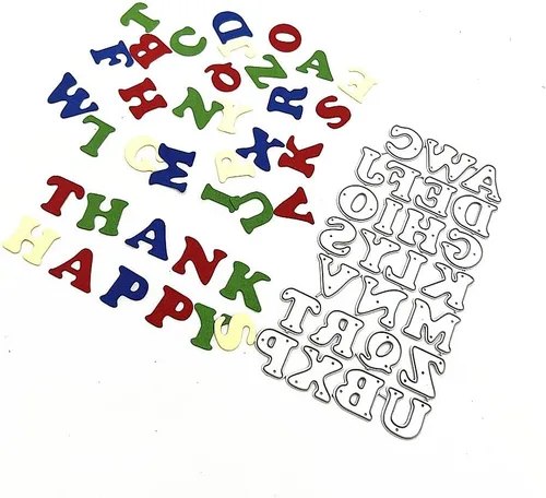 Miniatura 5 de Metal Capital 26 letras troqueladas superiores, 26 troqueles de corte del alfabeto, plantillas en relieve, molde para decoración de tarjetas y álbum
