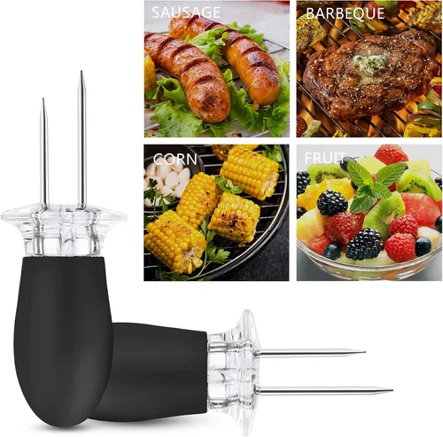 Miniatura 6 de AUGSUN 18 unids/9 pares de soportes de maíz negro, soportes de mazorca de maíz de acero inoxidable para mazorca de maíz en la mazorca de barbacoa