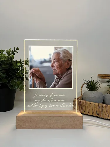 Miniatura 3 de Lámpara de pie personalizada con foto LED, soporte de madera, marco de imagen, luz nocturna, lámpara de mesa, en memoria amorosa de un ser querido