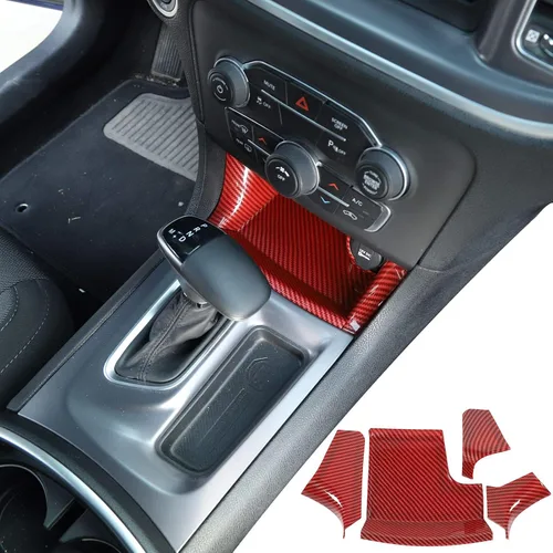 Miniatura 8 de JeCar Accesorios interiores Consola central Cambio de marchas frontal Panel de almacenamiento para Dodge Charger 2011-2020, fibra de carbono, 4