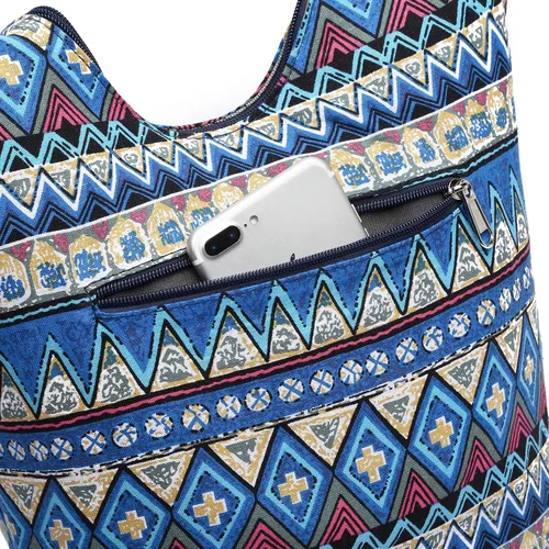 Miniatura 72 de Bolsa de hombro para mujer, de lona en estilo hippie/bohemio para llevar cruzada al hombro, disponible en diferentes colores y estampados