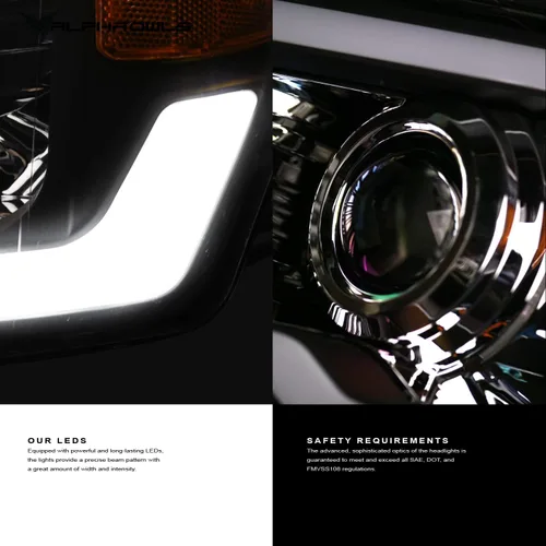 Miniatura 5 de Alpha Owls 8711538 Faros Delanteros de Proyector con Barra LED Secuencial Switchback y Luz de Arranque - Negro Ámbar Compatible con 2006-2008 Dodge