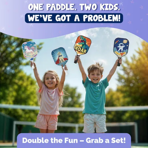 Miniatura 5 de Paleta de pickleball para niños diseñada para edades de 3 a 12 años, fibra de vidrio ligera (0.37 libras), agarre pequeño para un fácil control