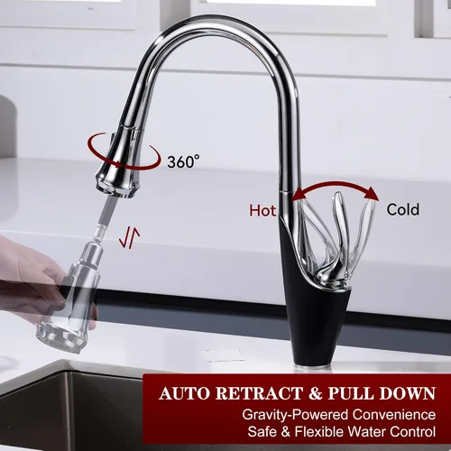 Miniatura 5 de sumerain Grifo de cocina de un solo orificio con rociador extraíble, grifo de fregadero de cocina de acero inoxidable de una sola manija, cromo
