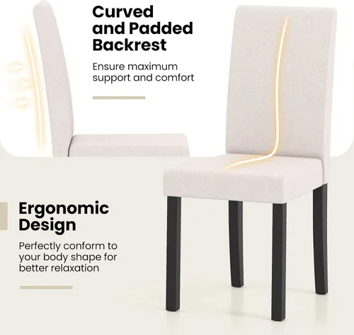 Miniatura 5 de Giantex Juego de 2 sillas de comedor tapizadas, sillas de cocina de tela moderna de mediados de siglo con patas de madera de goma, asiento acolchado