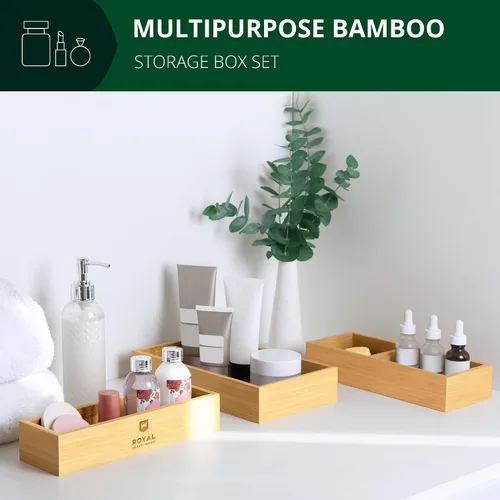 Miniatura 5 de ROYAL CRAFT WOOD Caja organizadora de cajones de bambú de lujo, juego de contenedores para cocina, baño, escritorio de oficina, maquillaje, joyas, 3