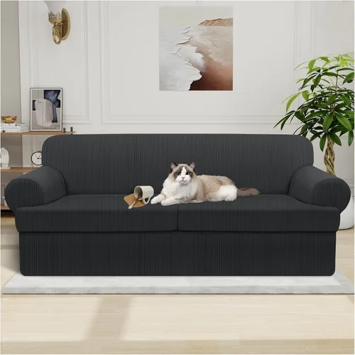 Miniatura 61 de Funda impermeable para silla con brazos, juego de 2 piezas, funda a rayas para 1 sofá separado con cojín en T, fundas de sillón de tela