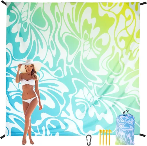 Miniatura 12 de HIHOHO Manta de playa a prueba de arena, impermeable, de secado rápido, ligera, para picnic azteca al aire libre, 79 x 83 pulgadas, 120 x 108 Blue-02