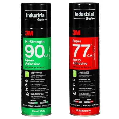 Paquete de adhesivo en aerosol 3M Hi-Strength 90 CA, bajo contenido de compuestos orgánicos volátiles (COV), permanente + 3M Super 77, pegamento