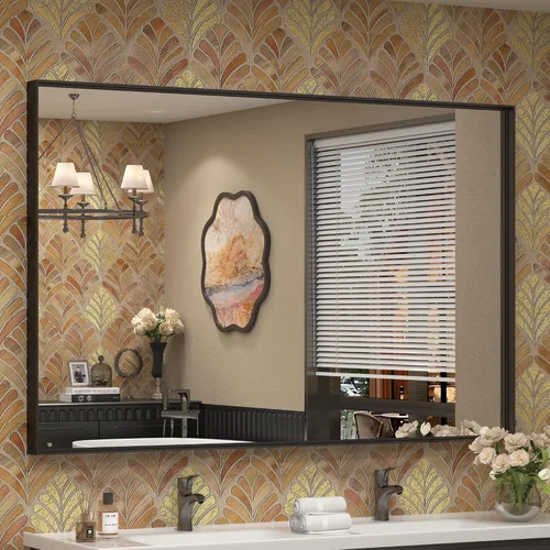 Miniatura 109 de Paquete de 2 espejos de baño con marco de metal negro de 22 x 30 pulgadas, espejo rectangular redondeado negro mate, antioxidante, se cuelga