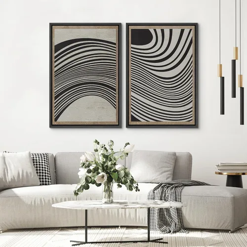 Miniatura 4 de SIGNWIN Lienzo enmarcado para pared, juego de arte de collage de ondas en espiral de mediados de siglo, formas abstractas, acogedor, neutro