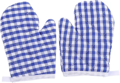 2 guantes de horno para cocina de juego, guantes de horno de microondas, guantes de cocina para hornear, a cuadros rojos para una parte trasera Azul