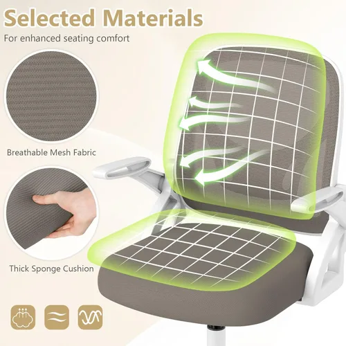 Miniatura 4 de Giantex Silla de oficina de malla, silla de escritorio ergonómica con brazos abatibles y soporte lumbar, silla de escritorio giratoria de altura