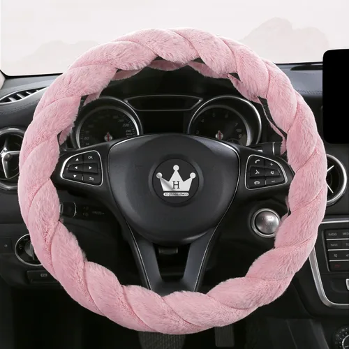HighnessHwoo - Funda mullida de volante para mujer, cálida, esponjosa, bonita, lujosa, antideslizante, universal, accesorios suaves de automóvil,
