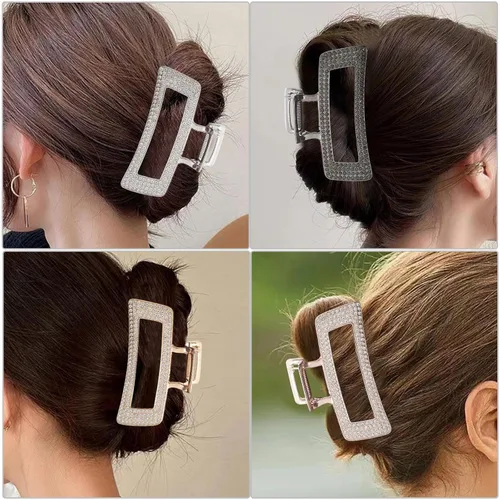 Miniatura 4 de WORTL Pinzas grandes de metal cuadradas de 3.5 pulgadas, paquete de 4 abrazaderas de pelo de diamantes de imitación para mujeres y más delgadas