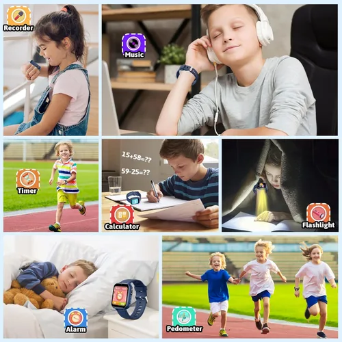 Miniatura 6 de zicor Reloj inteligente para niños con 26 juegos de rompecabezas, cámara dual, reproductor de música, podómetro, grabadora de video, linterna, reloj