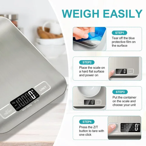 Miniatura 5 de Báscula de alimentos, báscula de cocina de 11 lb con función de tara de 6 unidades y pantalla LCD, báscula digital de alimentos de acero inoxidable