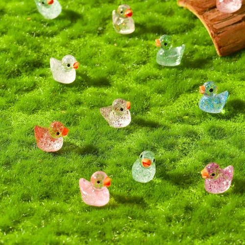 Miniatura 5 de 120 piezas de Fuyamp Mini patos de resina, lindas figuras de pato en miniatura coloridas para proyectos de bricolaje, acuario, decoración del hogar